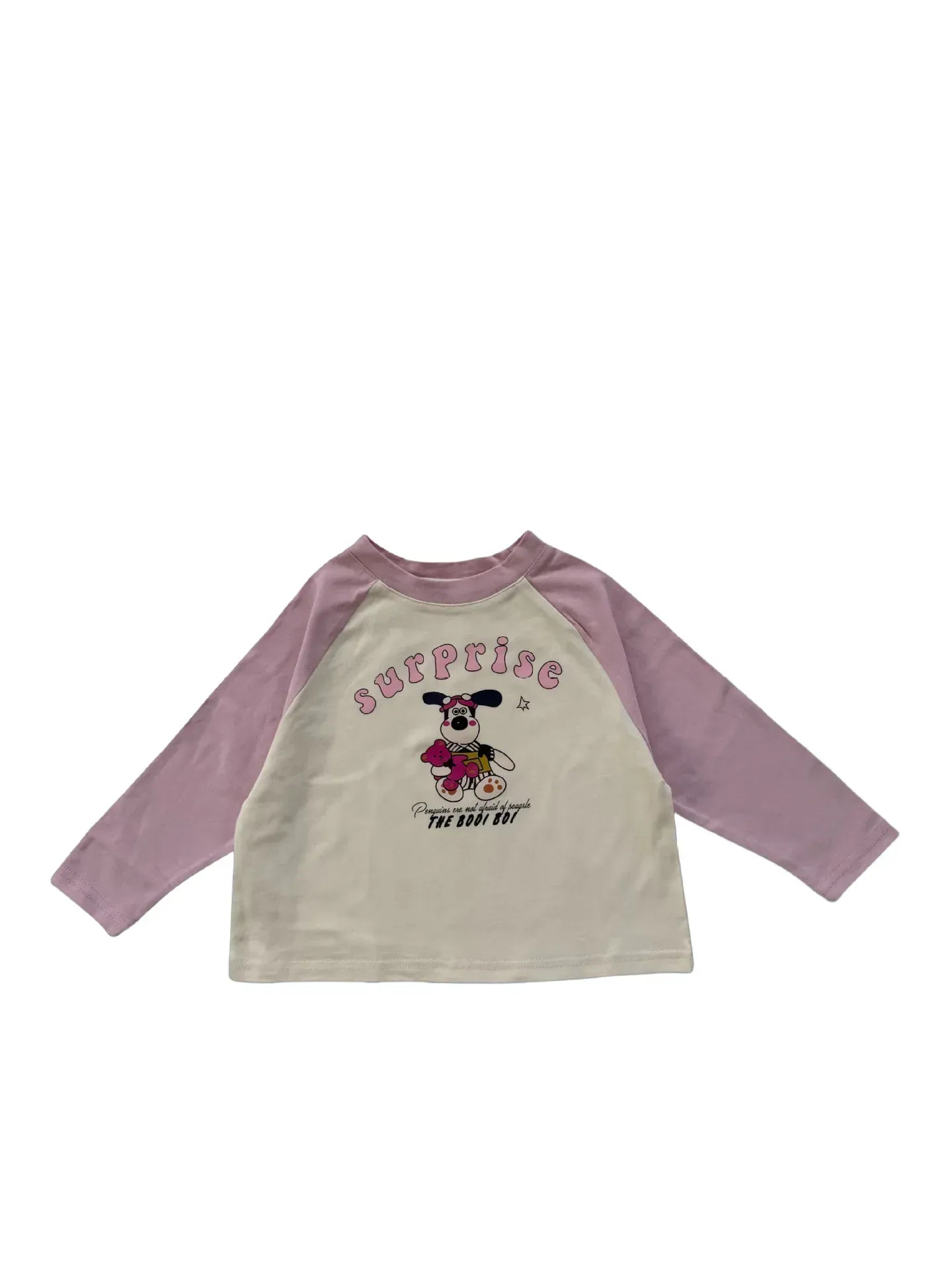 長袖Tシャツ beige pink / 24M 90CM キッズトップス 長袖プリントTシャツ ラグランパッチワーク 4カラー