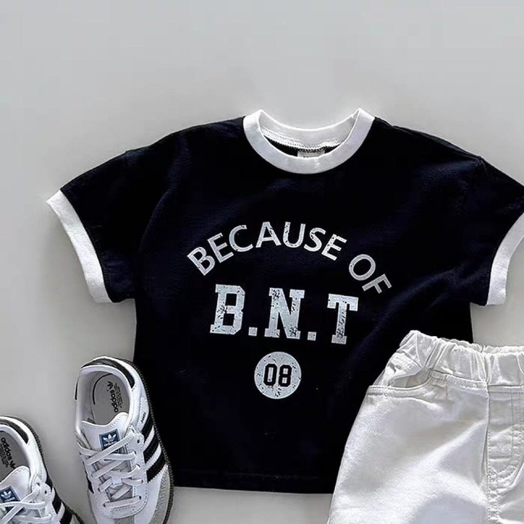 半袖Tシャツ Black / 73cm ロゴプリント半袖バイピングTシャツ【mh0010372】