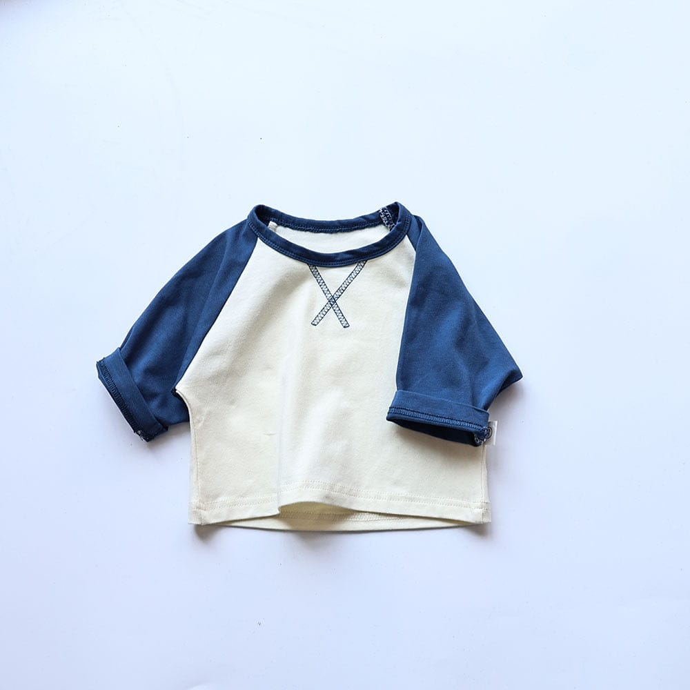 長袖Tシャツ Blue / 73cm ベビー シンプル ベーシック パッチワーク ラグラン 長袖 Tシャツ トップス ボーイズ【mh0002745】