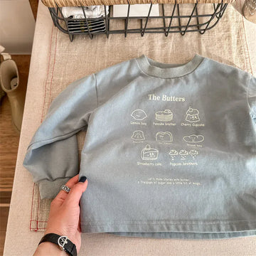 長袖Tシャツ blue / 80cm キッズトップス 長袖スウェットシャツ The Butters プリント柄 ブルー/アプリコット/2カラー