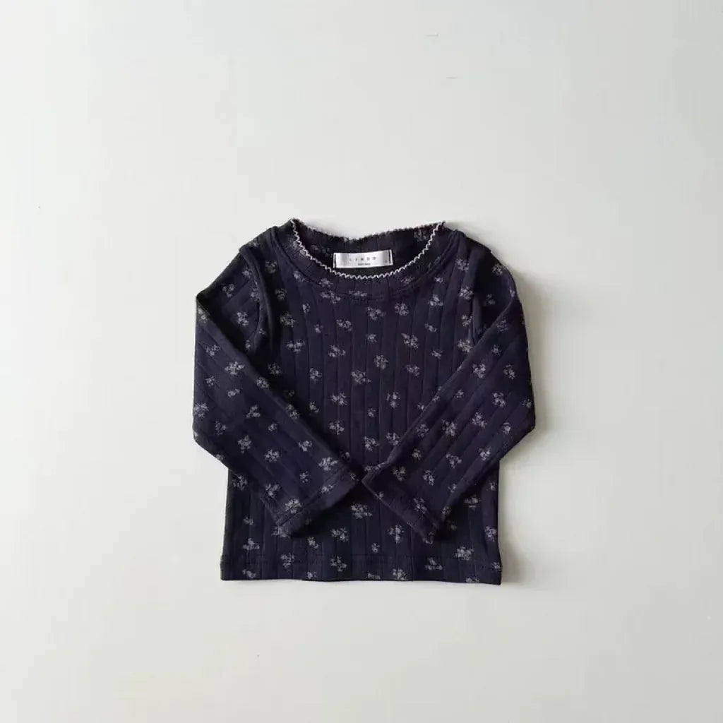 長袖Tシャツ blue floral / 9M 73CM ベビーキッズトップス リボン/フラワー/ハートプリント長袖Tシャツ【mh0007735】