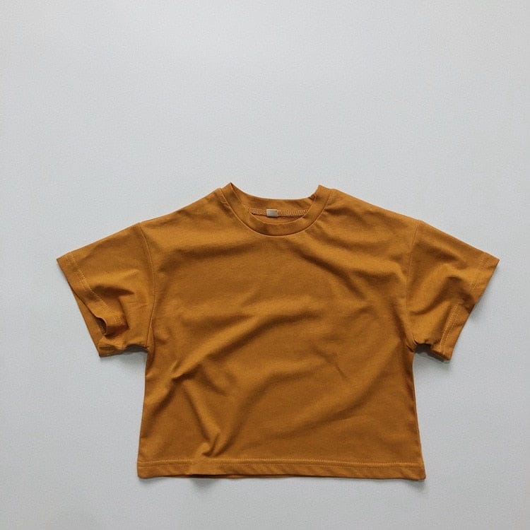 キッズ用ルーズ半袖Tシャツ(半袖・クルーネック)チョコレート色、ワンカラー