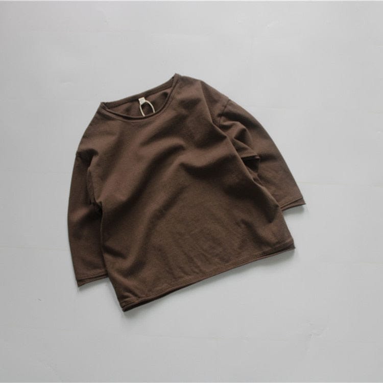 長袖Tシャツ coffee / 80cm キッズ服 長袖 Tシャツ トップス シンプル ベーシック 無地 4色 男の子 女の子