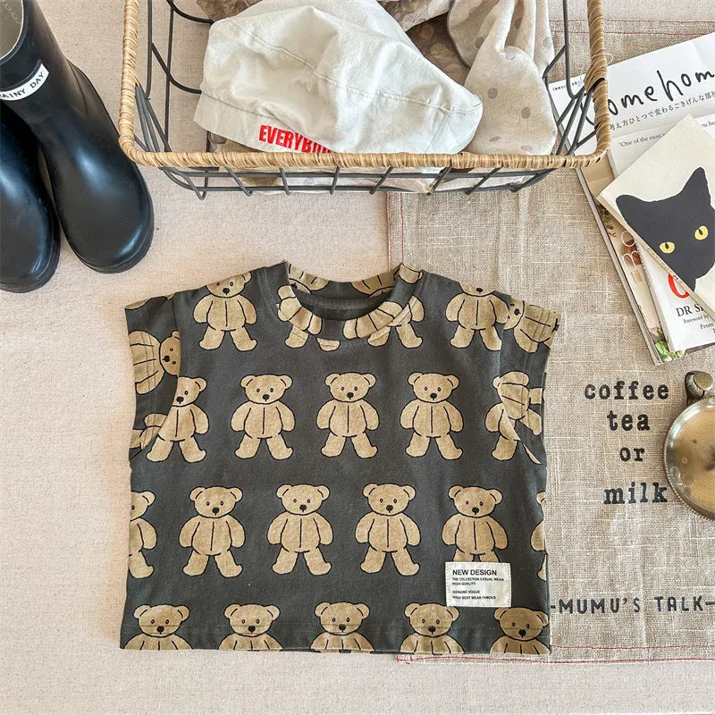 半袖Tシャツ Dark Gray / 80cm 9-12m キッズトップス ショートスリーブTシャツ くまベアプリント 2カラー