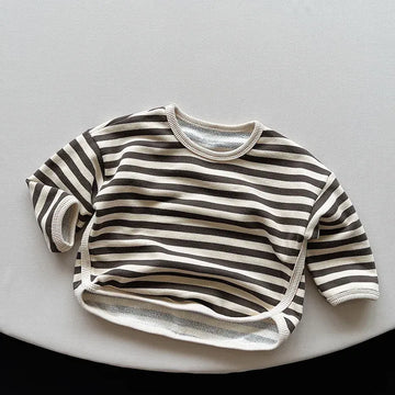 長袖Tシャツ dark grey top / 80cm 9-12m キッズトップス ボーダー柄 長袖Tシャツ ダークグレー/コーヒー/2カラー