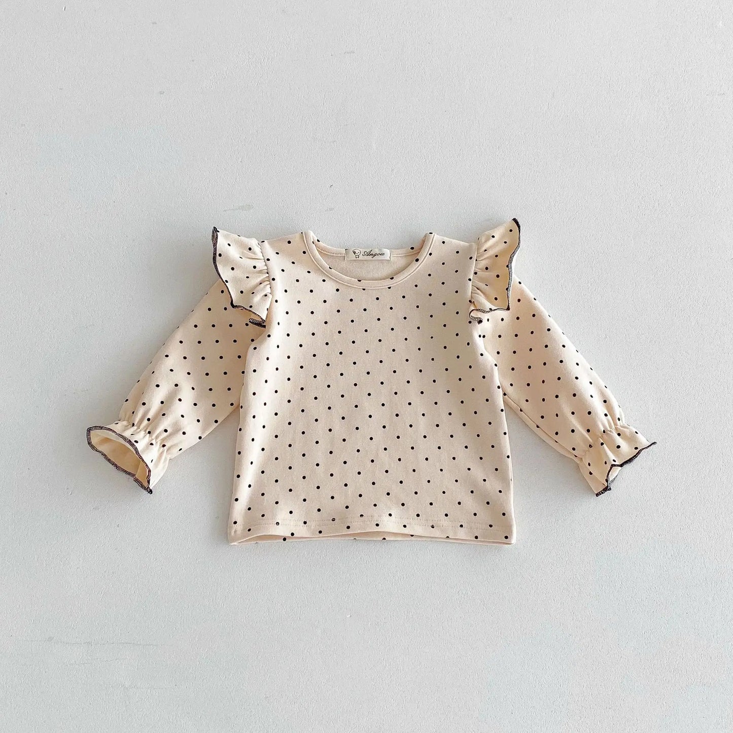 長袖Tシャツ dot / 12M 80CM キッズトップス 長袖ショルダーフリルTシャツ ハート/フラワー小花柄/水玉ドットプリント