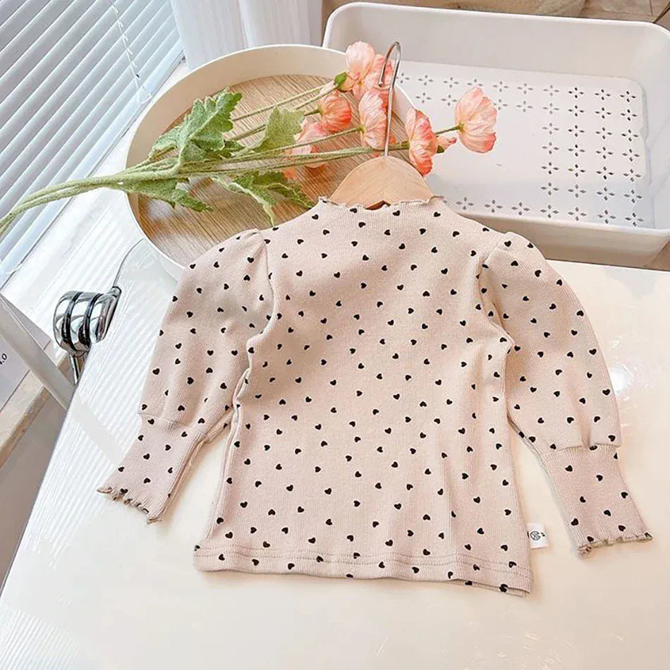 長袖Tシャツ EE011502 / 80 (Weight 10KG) キッズトップス ハートプリントボトルネック長袖パフスリーブTシャツカットソー【mh0007693】