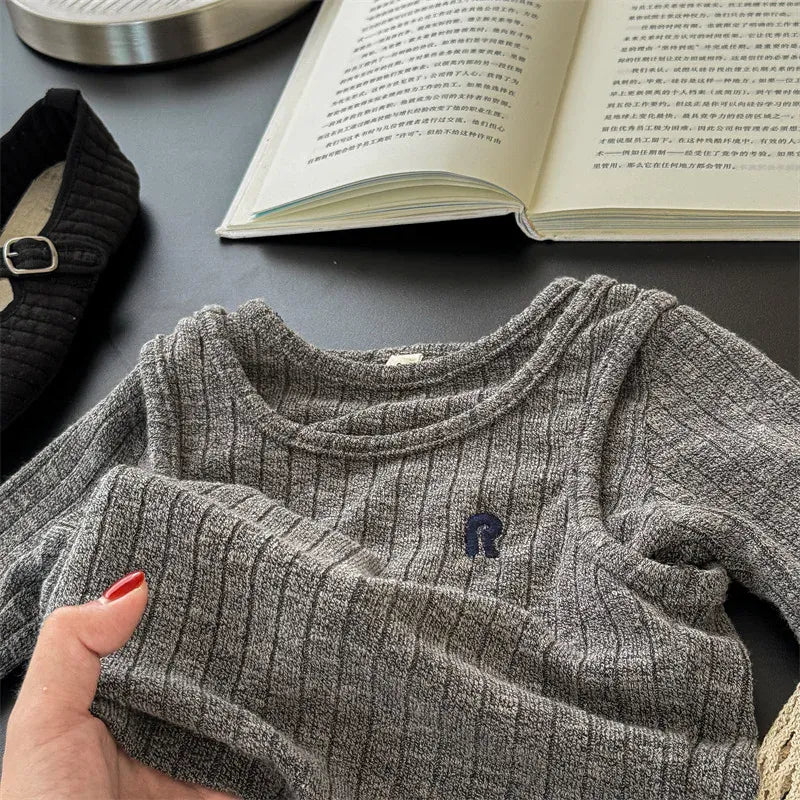 長袖Tシャツ gray / 12M 80CM キッズトップス ニット 長袖ドッキングカットソー 2カラー