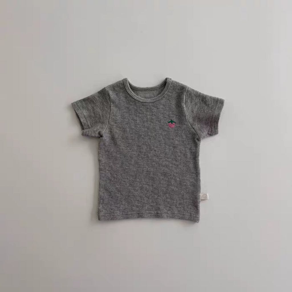 半袖Tシャツ Gray / 73cm いちご刺繍半袖カットソーTシャツ【mh0010411】