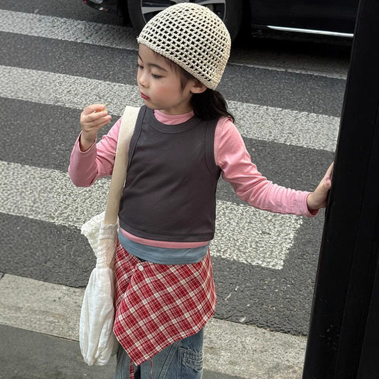 長袖Tシャツ Gray / 90cm フェイクスリーピースコントラストカラー長袖Tシャツ【mh0010589】