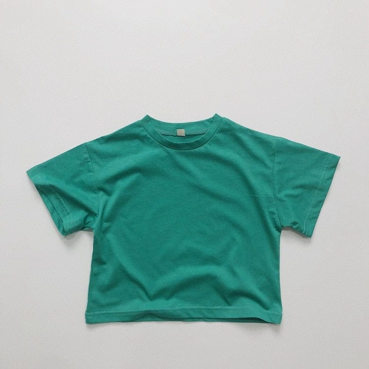 キッズ用ルーズ半袖Tシャツ(半袖・クルーネック)エメラルドグリーン色、ワンカラー