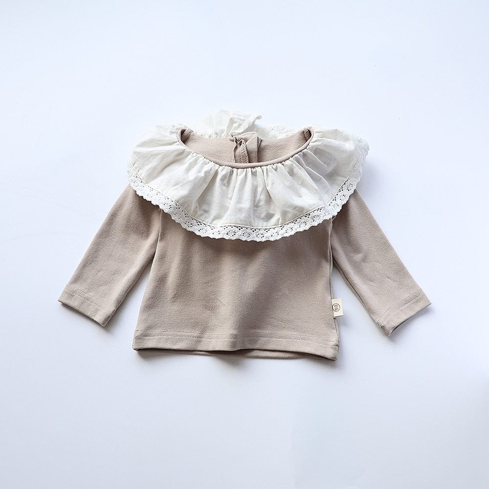 長袖Tシャツ khaki / 66cm ベビー レース フリル サークルカラー ピエロカラー 長袖 Tシャツ ブラウス トップス ガールズ