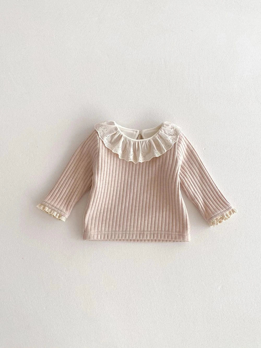 長袖Tシャツ Khaki / 6M 66cm ベビートップス 裏フリースラッフル襟長袖Tシャツブラウス【mh0007716】