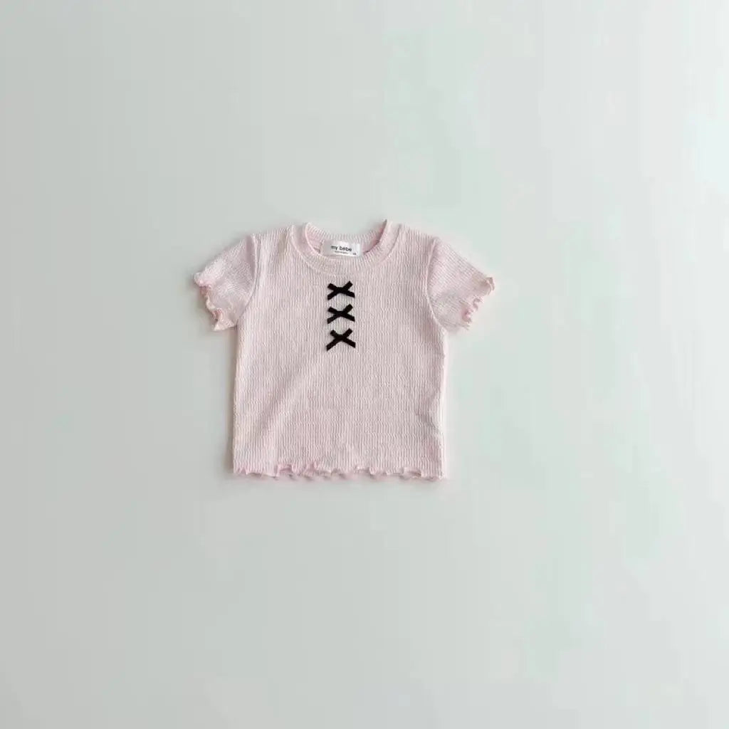 半袖Tシャツ Light Pink / 12M 80CM キッズトップス 半袖Tシャツ カットソー リボン 2カラー【mh0006308】