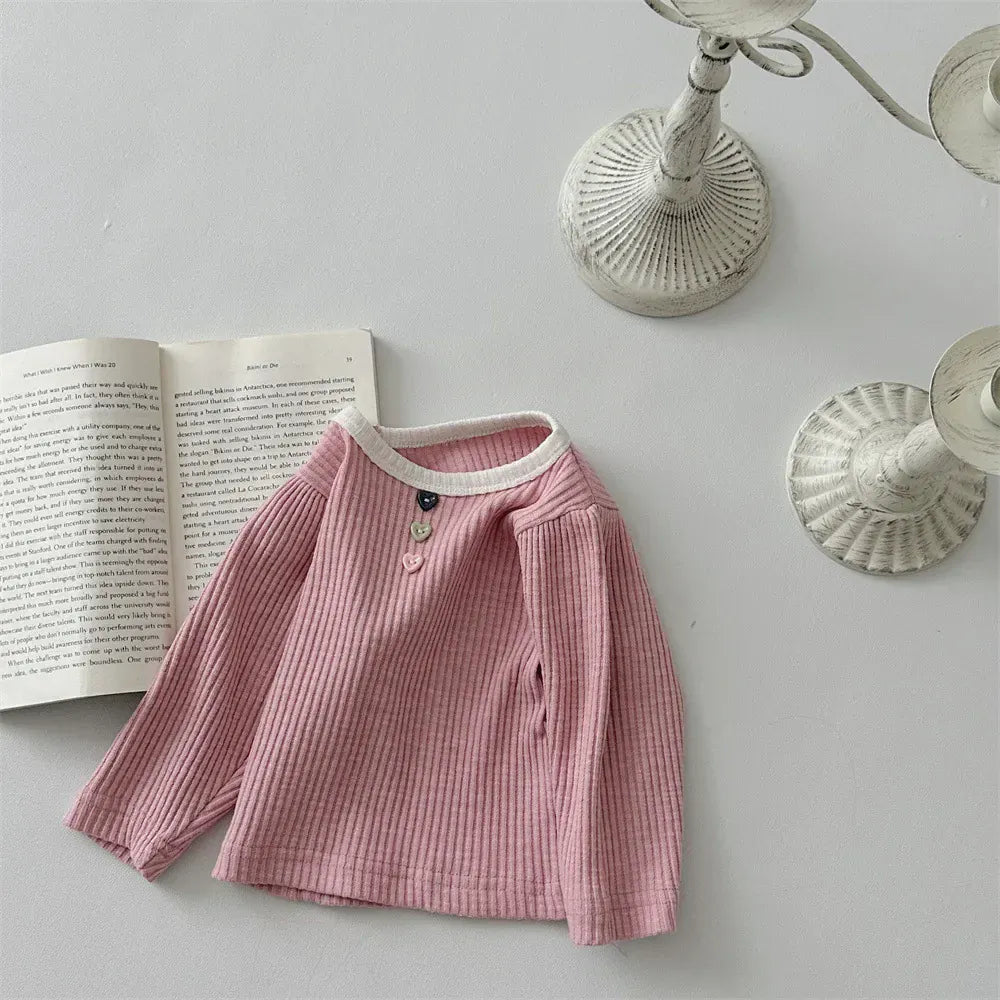 長袖Tシャツ Pink / 9M 73CM ベビートップス 長袖Tシャツ シンプルベーシック バイカラー 2カラー【mh0006389】