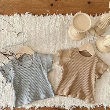 半袖Tシャツ ベビートップス リブ Tシャツ 無地 新生児 幼児 男女兼用 コットン オーシャンネック