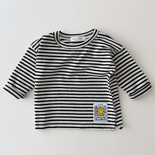 長袖Tシャツ ベビートップス 長袖Tシャツ ボーダー/無地 スマイルタグ