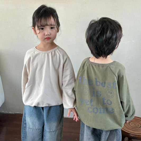長袖Tシャツ キッズトップス 長袖Tシャツ バックプリント スマイル レターロゴ
