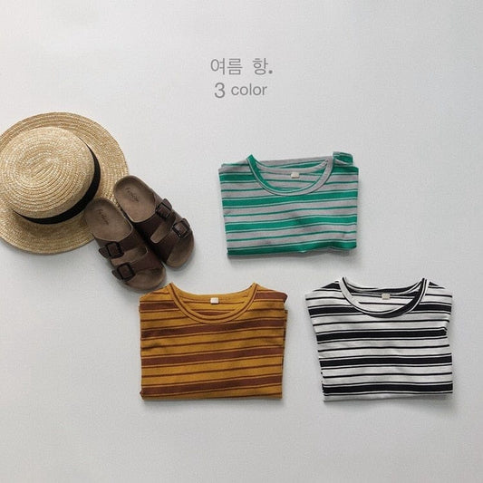 半袖Tシャツ キッズ レトロ ボーダー 半袖 Tシャツ トップス イエロー ブラック グリーン ボーイズ