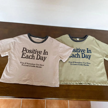 半袖Tシャツ キッズトップス 半袖Tシャツ レターロゴプリント グリーン/アプリコット/2カラー