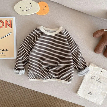 長袖Tシャツ キッズ 長袖スウェットシャツ ボーダー トップス Tシャツ ベージュ コーヒー 2カラー ボーイズ 男の子 子供服