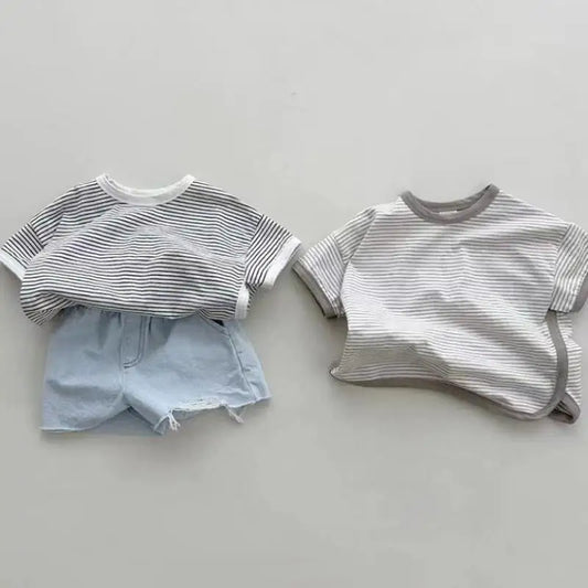 半袖Tシャツ ベビートップス 半袖ボーダーTシャツ シンプルベーシック 2カラー【mh0005600】