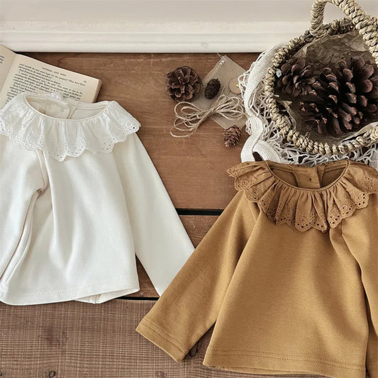 長袖Tシャツ ベビートップス 長袖Tシャツ フリルレース襟 2カラー【mh0006390】