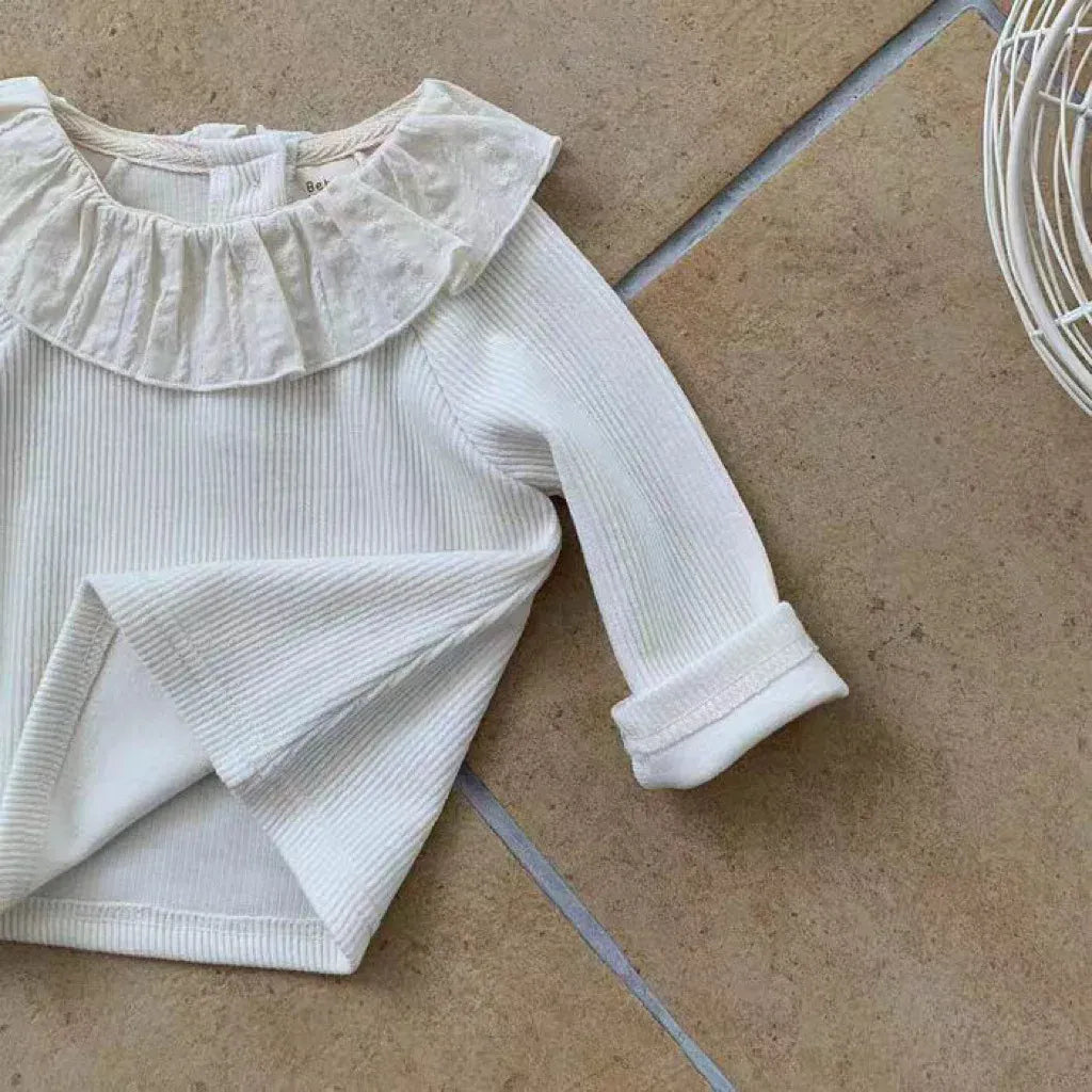 長袖Tシャツ ベビートップス レースラッフル襟長袖Tシャツ 2カラー【mh0007210】