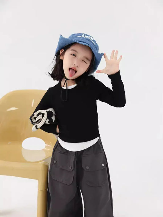 長袖Tシャツ キッズトップス インナーシャツドッキング長袖Tシャツ 3カラー