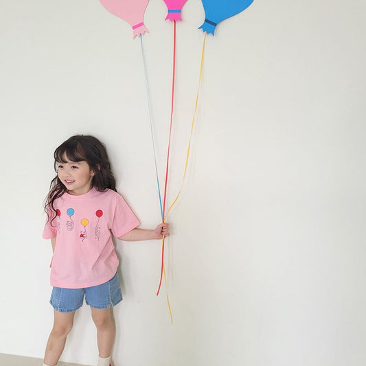 半袖Tシャツ キッズトップス 半袖プリントTシャツ ベアくま風船バルーン 3カラー