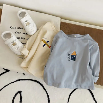 長袖Tシャツ キッズトップス 長袖Tシャツ サーカス 車 飛行機 家 プリント 4カラー【mh0004624】
