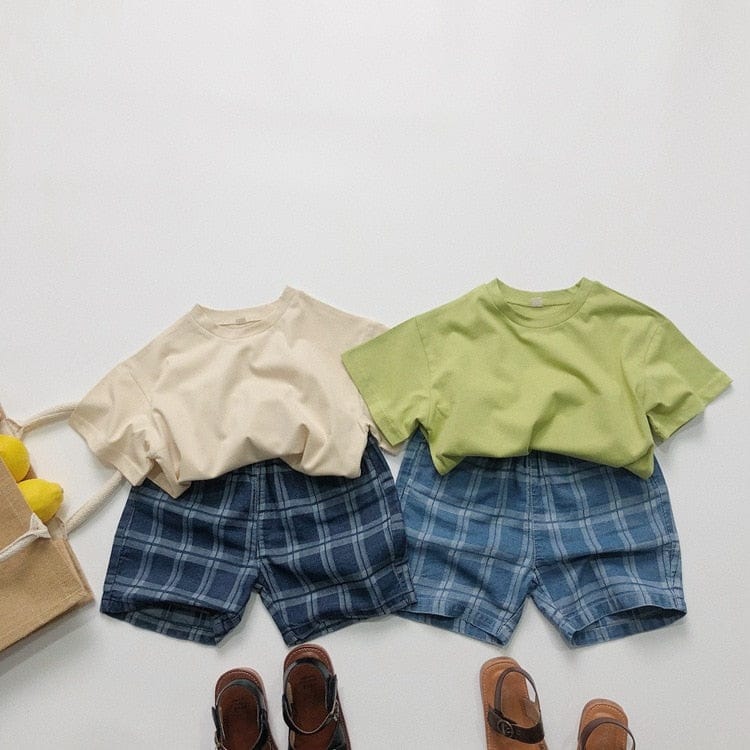 キッズ用ルーズ半袖Tシャツ(オフホワイト・淡いグリーンの2枚)クルーネック
