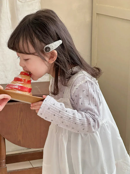 長袖Tシャツ キッズトップス フラワー花柄プリントレース縁取り長袖Tシャツ【mh-0008676】