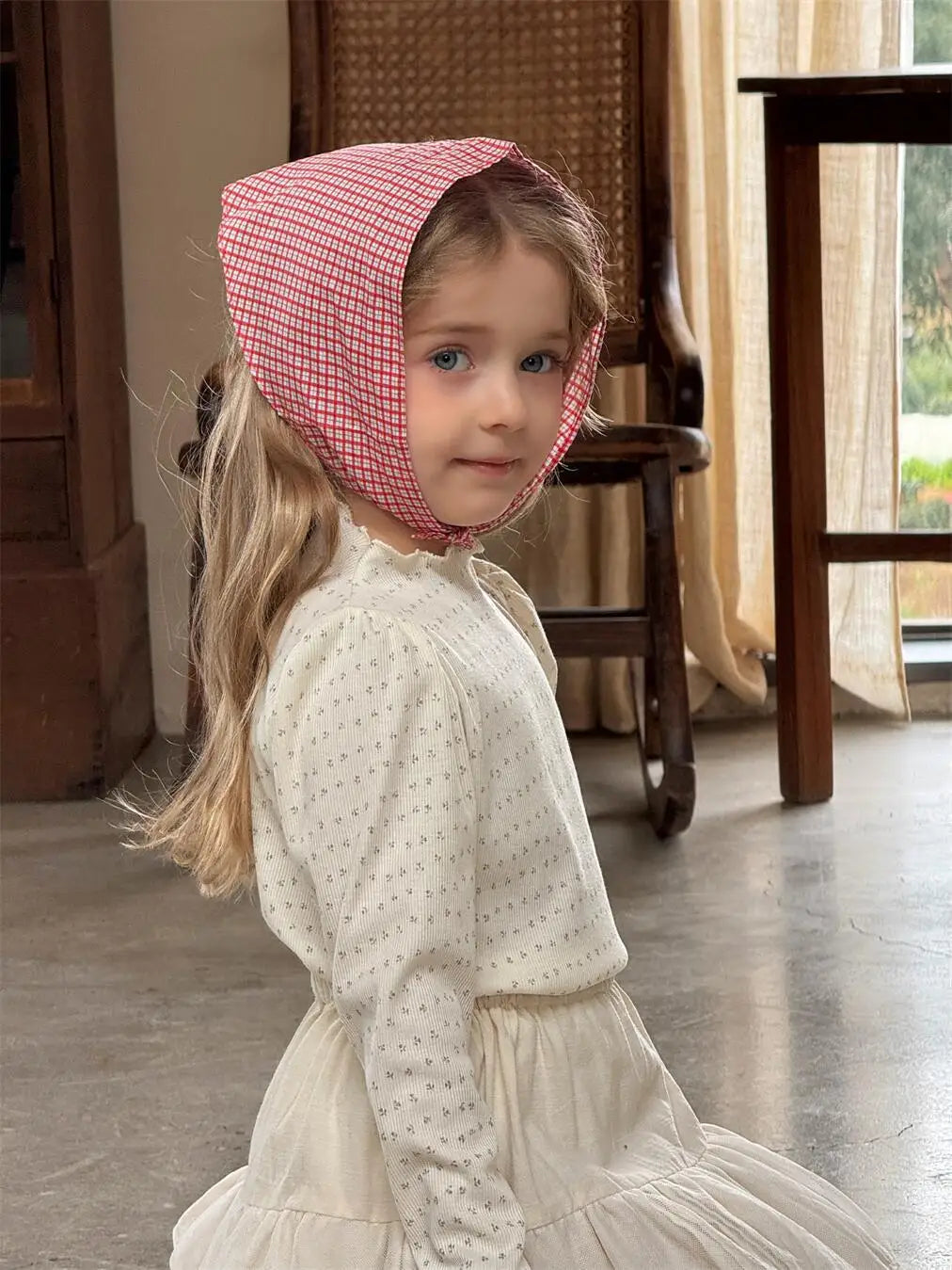 長袖Tシャツ キッズトップス フラワー小花柄ハイネック長袖パフスリーブカットソーTシャツ【mh-0008895】