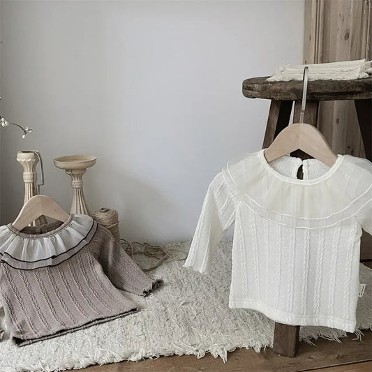 長袖Tシャツ ベビートップス シフォンラッフルフリル襟長袖Tシャツ【mh0008537】