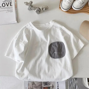 半袖Tシャツ white / 12M 80cm / 取り寄せ(3〜14日) ☺︎ キッズトップス 半袖Tシャツ パッチアップリケ 3カラー