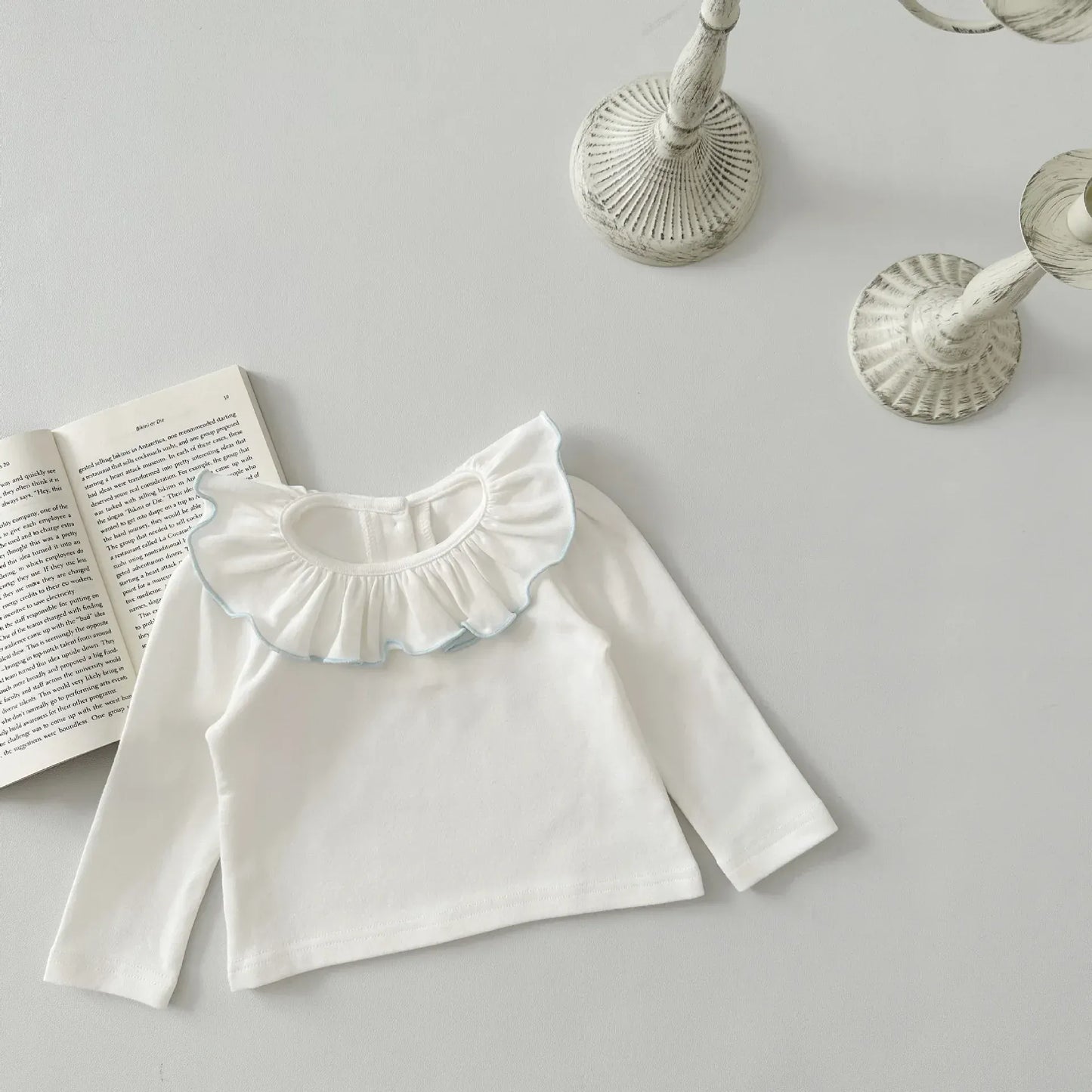 長袖Tシャツ white / 6M 66cm ベビートップス フリルサークル襟 長袖Tシャツブラウス 2カラー