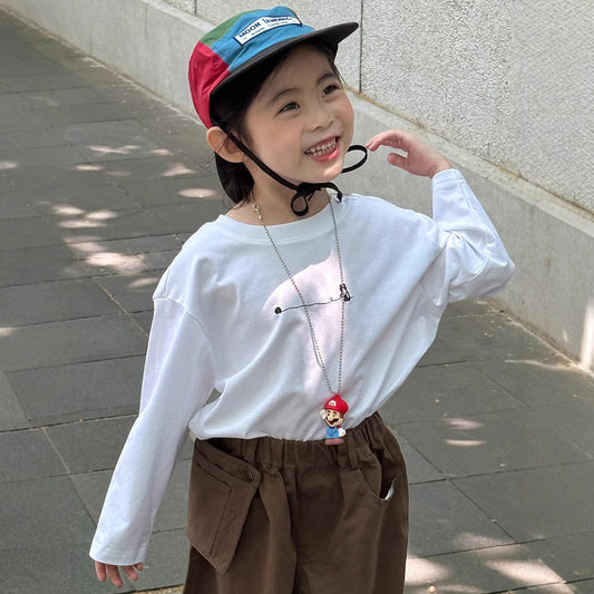 長袖Tシャツ White / 90cm プリントワンポイント長袖Tシャツ【mh0010571】