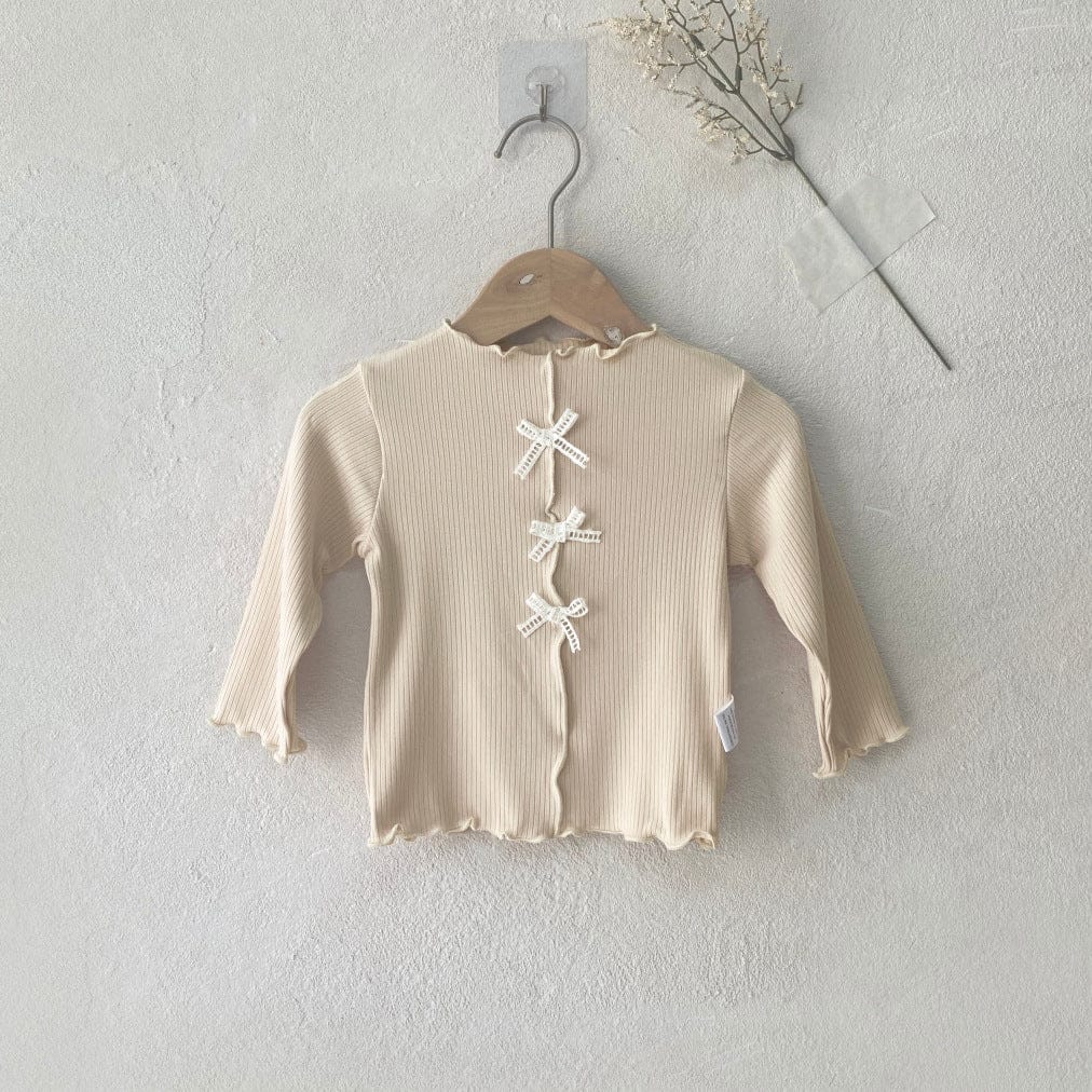 長袖Tシャツ White / 9M 73CM ベビートップス センタータックリボン長袖Tシャツカットソー【mh0008713】