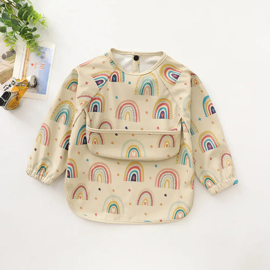 お食事エプロン Rainbow star B / S 6-12 months ベビーキッズ お食事エプロン 離乳食 お食事スタイ 長袖 スモック【mh0005909】