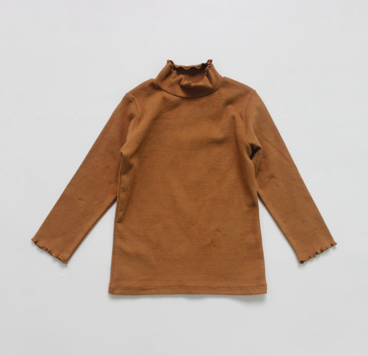80cm / Camel High Neck Frill Long Sleeve Top キッズ フリル ハイネック トップス【mh0012254】