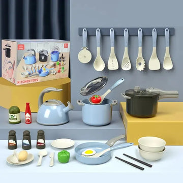DIY Toy・知育玩具 こども夢中!おままごとキッチンセット リアル調理器具で本格お料理ごっこ 32点セット【mh0004330】