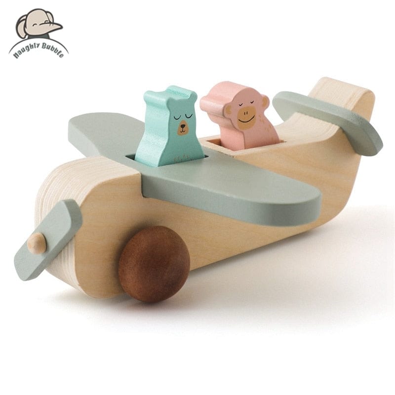 Toy (おもちゃ・木製玩具)etc. Wooden passenger plane ウッドトイ 飛行機 木のおもちゃ 木製 乗り物 アニマルプレイン 積み木 知育玩具【mh0002537】