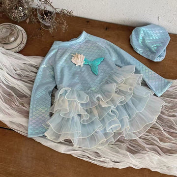 Mermaid Long-sleeve Sun Protection Swimwear マーメイド 長袖ワンピース水着【mh0013322】 mamahalo kids ベビー用水着