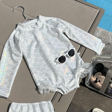 Mermaid Scale Shiny One-Piece Swimwear マーメイド 長袖ワンピース水着【mh0013346】 mamahalo kids ベビー用水着