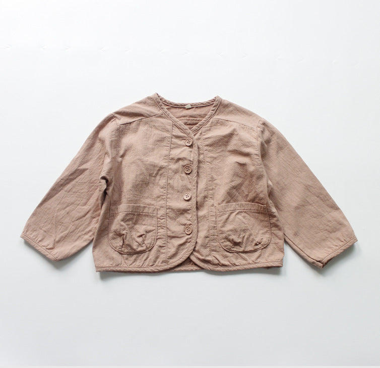 キッズ コットンリネン ノーカーラー ジャケット【mh0001719】 Pink / 90cm Forest Map