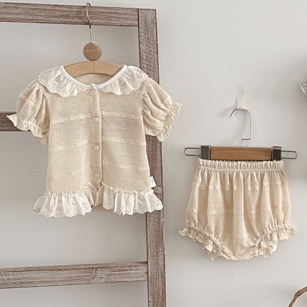 フリル袖 カーディガン ショートパンツ セット【mh0013791】 Apricot / 73cm mamahalo kids 半袖セットアップ