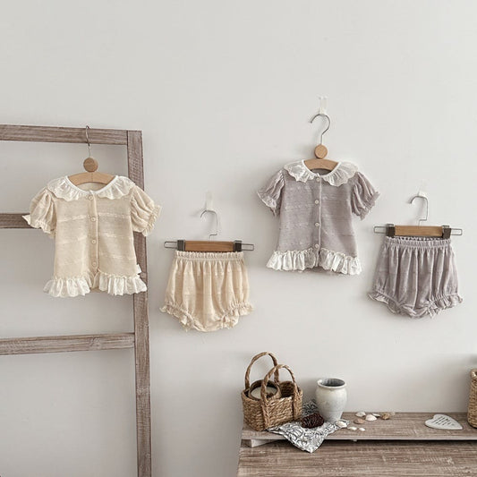 フリル袖 カーディガン ショートパンツ セット【mh0013791】 mamahalo kids 半袖セットアップ