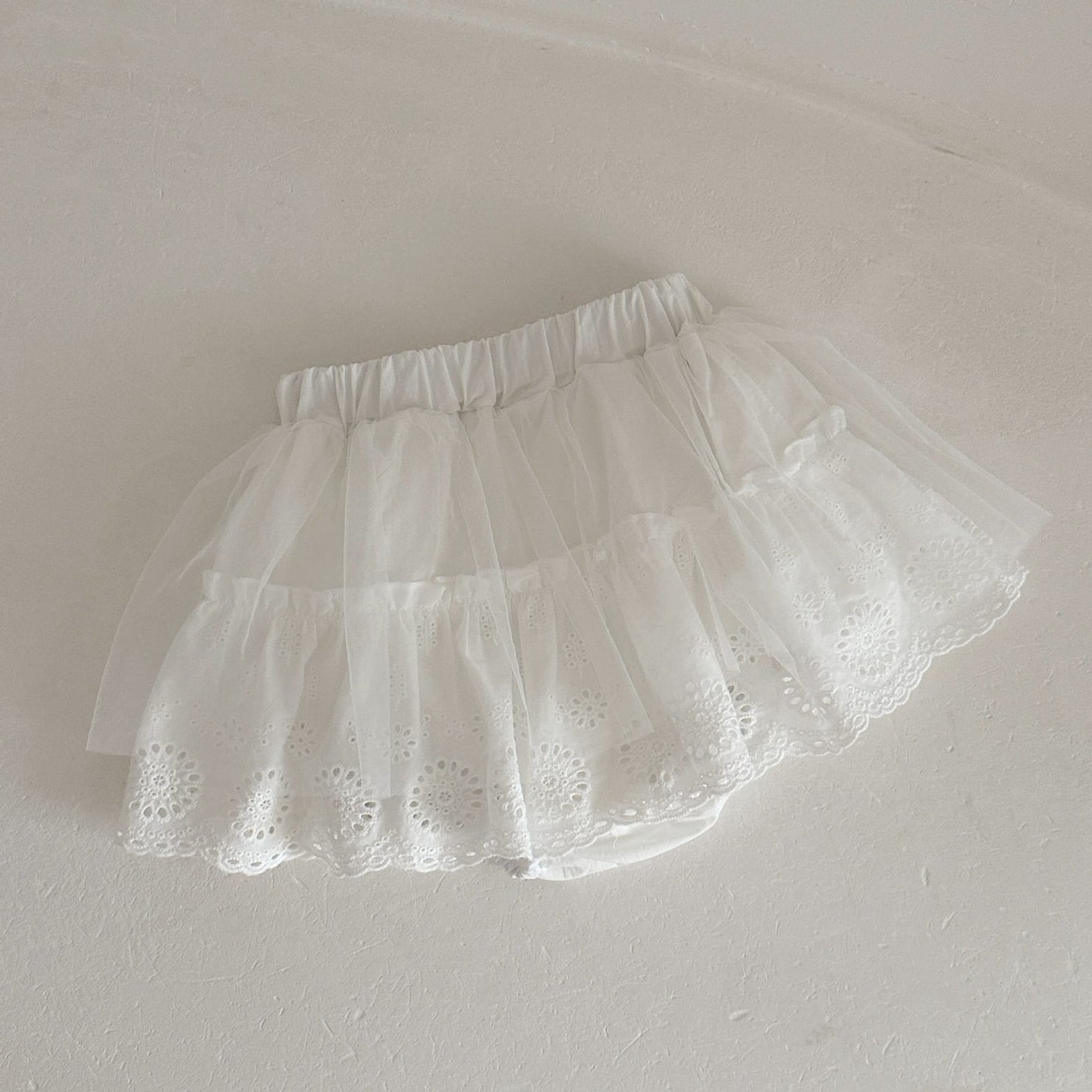 フリルカラー リブタンクトップ チュール スカートパンツ【mh0013801】 White skirt pants / 73cm mamahalo kids ノースリーブセットアップ