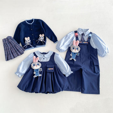 キッズ キャラクター マスコット チェック柄 長袖シャツ カーディガン ワンピース プリーツスカート サロペットパンツ【mh0014032】 mamahalo kids 長袖セットアップ
